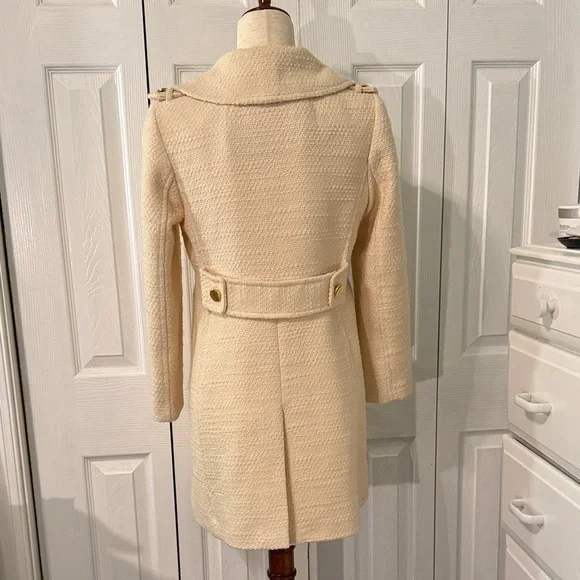 Milly Cream Double-Breasted Trench Coat 100% Wool Sz 6 - Picture 6 of 10